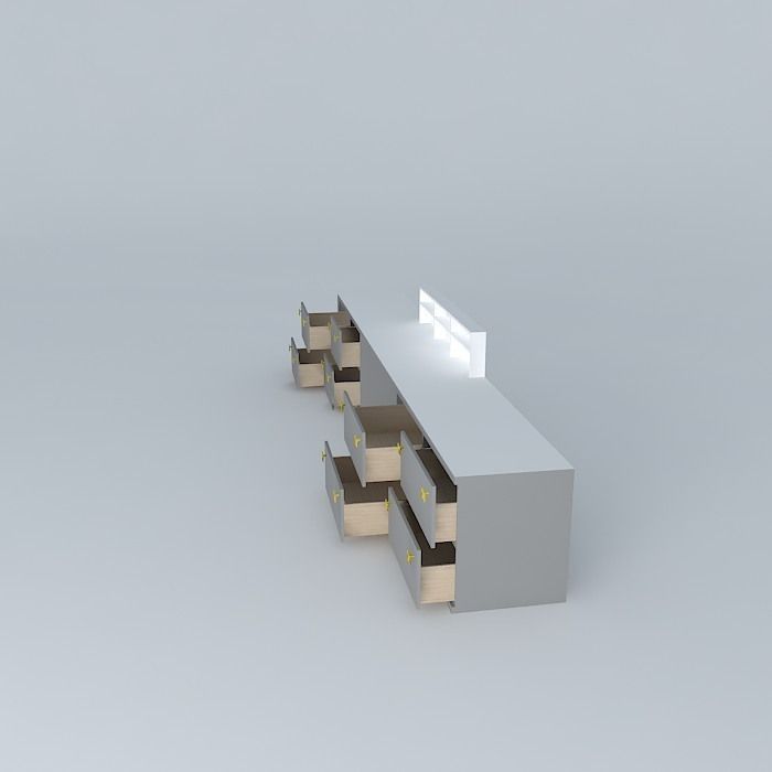 Desk office with drawers Free 3D model_2