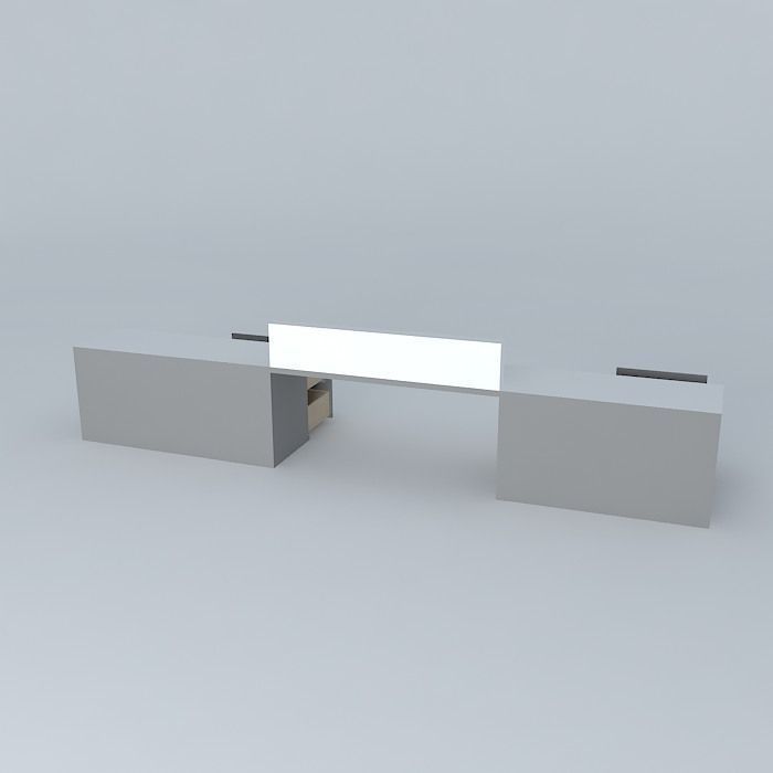 Desk office with drawers Free 3D model_1