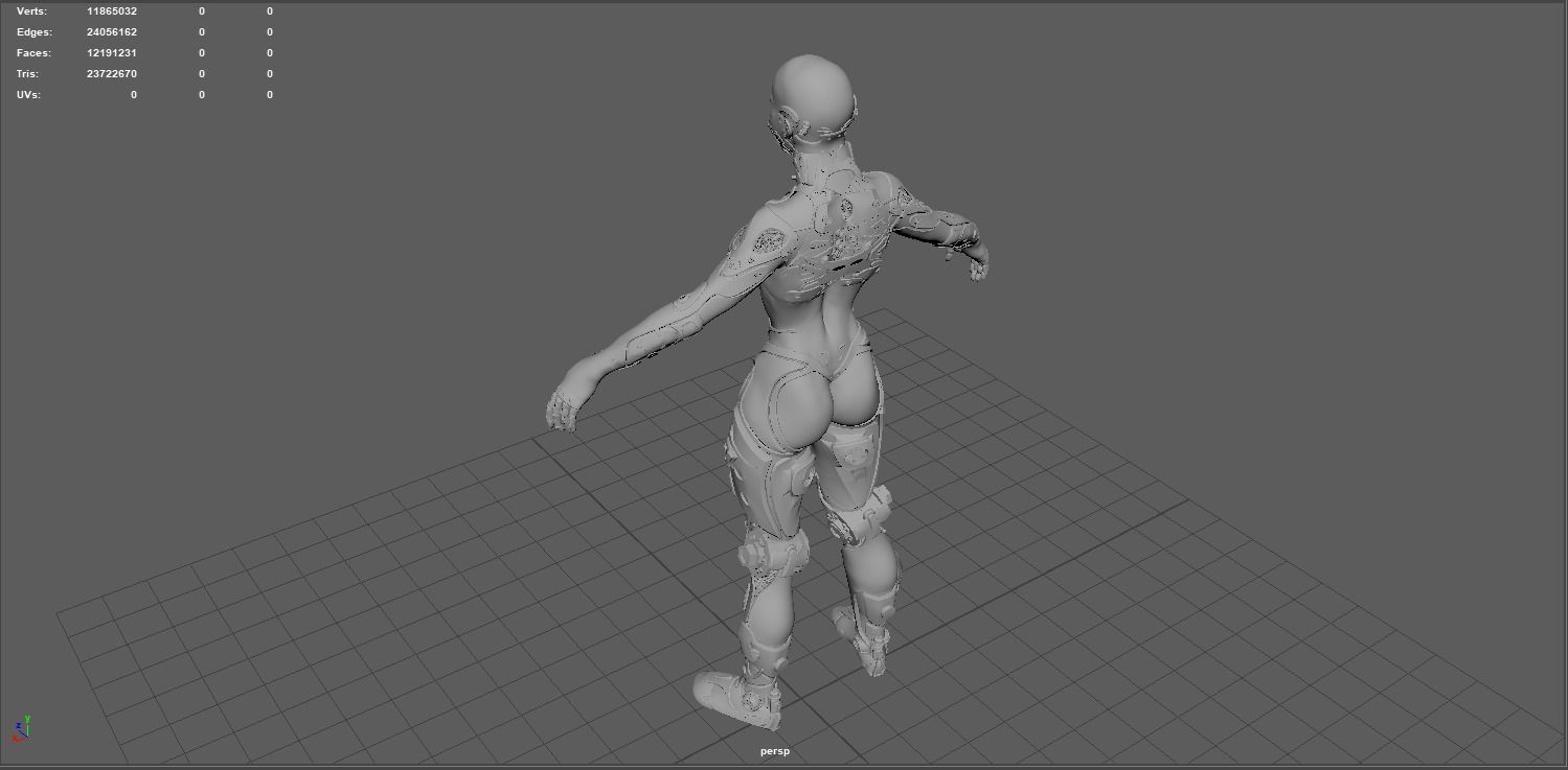 Robot Girl high poly model zbrush project and subtools 3D model 3D model_9