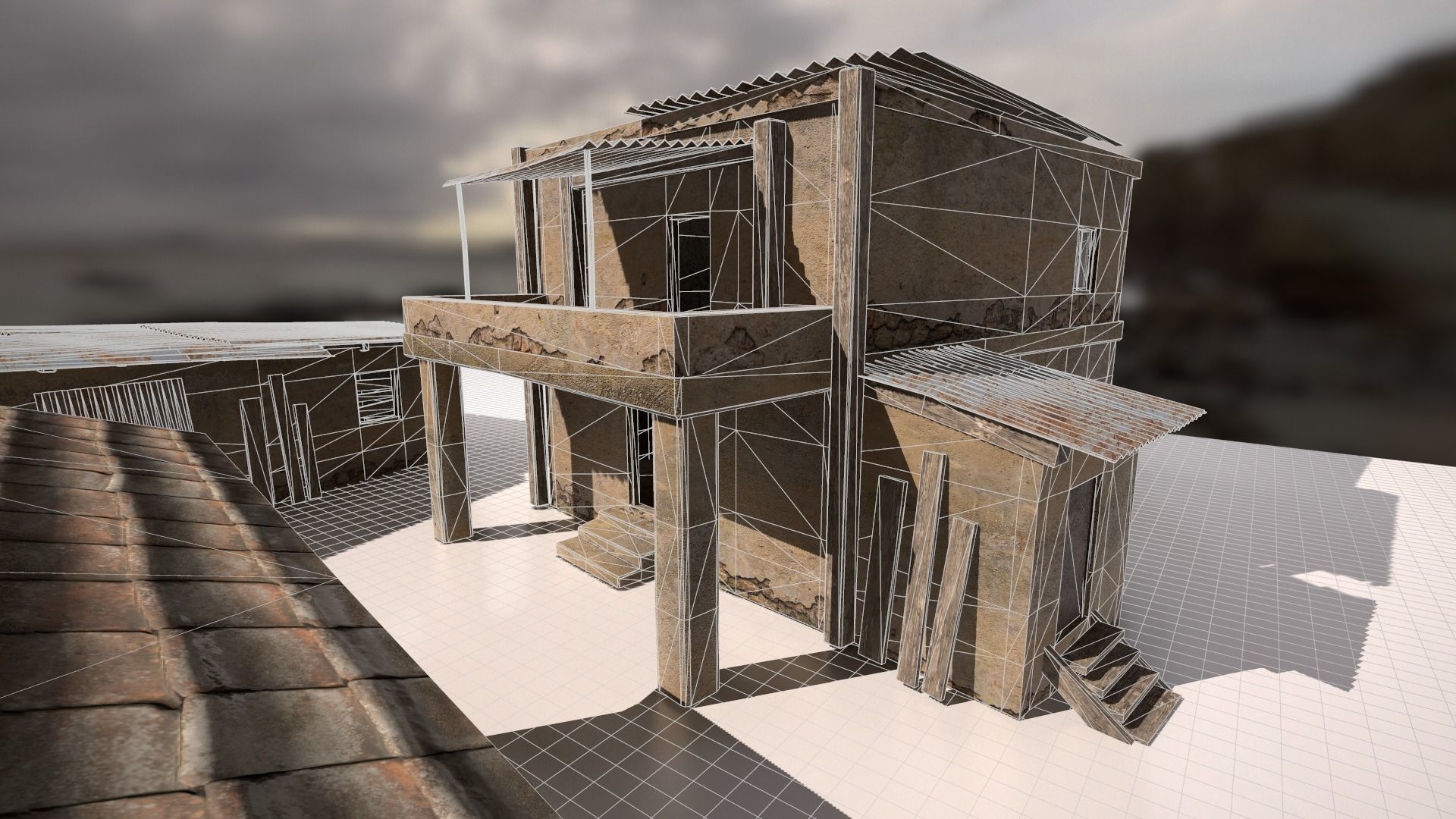 Ruined buildings low poly Low-poly 3D model_4