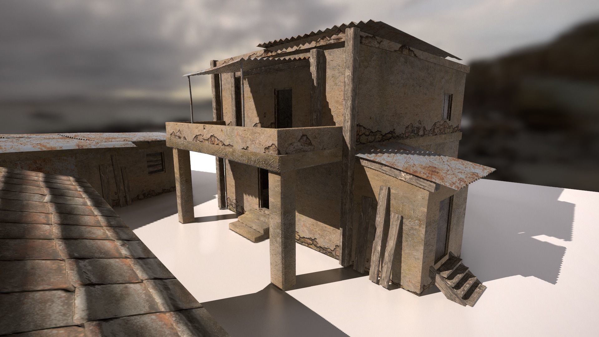 Ruined buildings low poly Low-poly 3D model_3