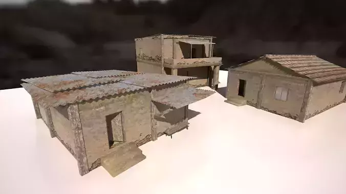 Ruined buildings low poly