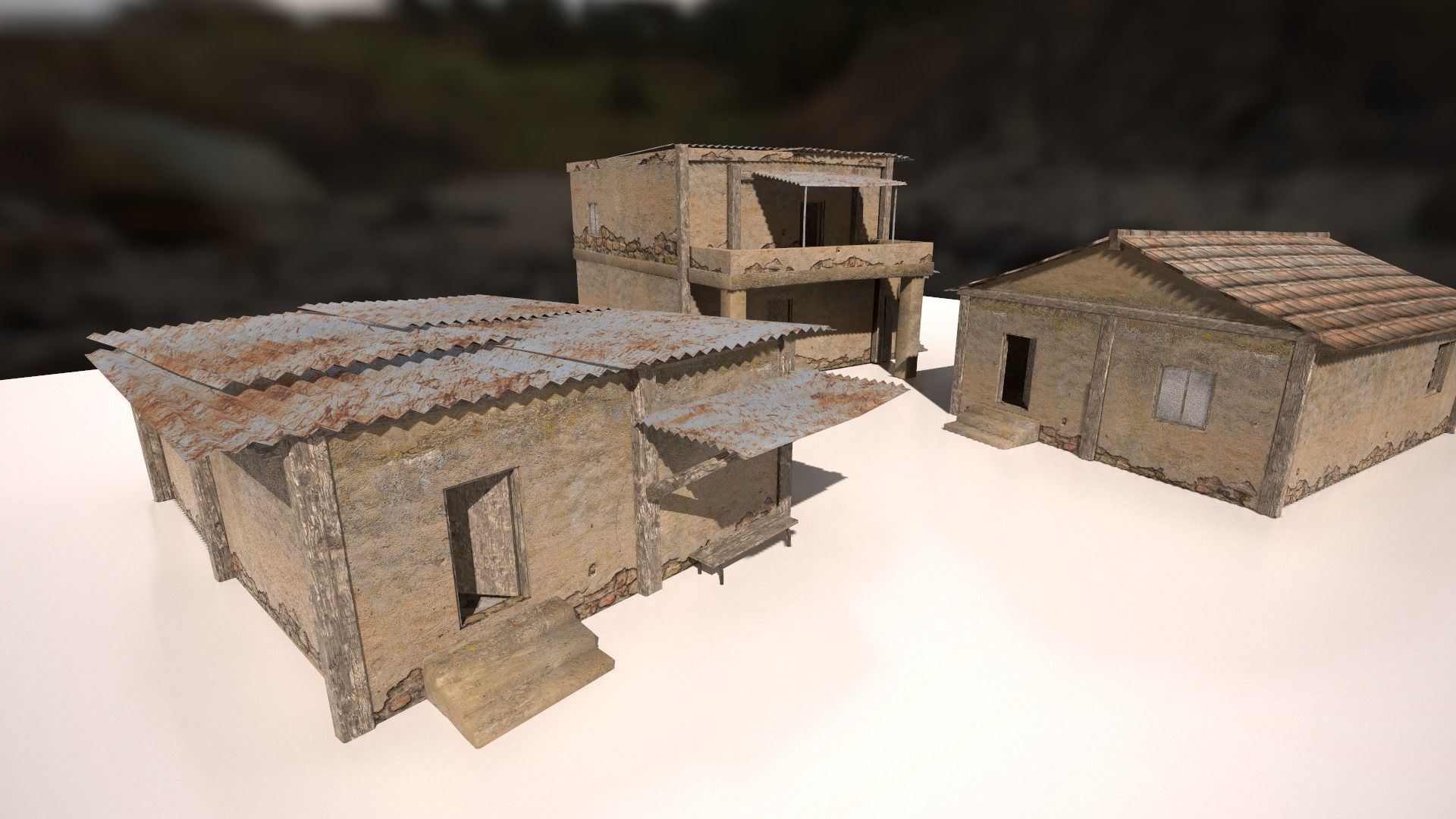 Ruined buildings low poly Low-poly 3D model_2