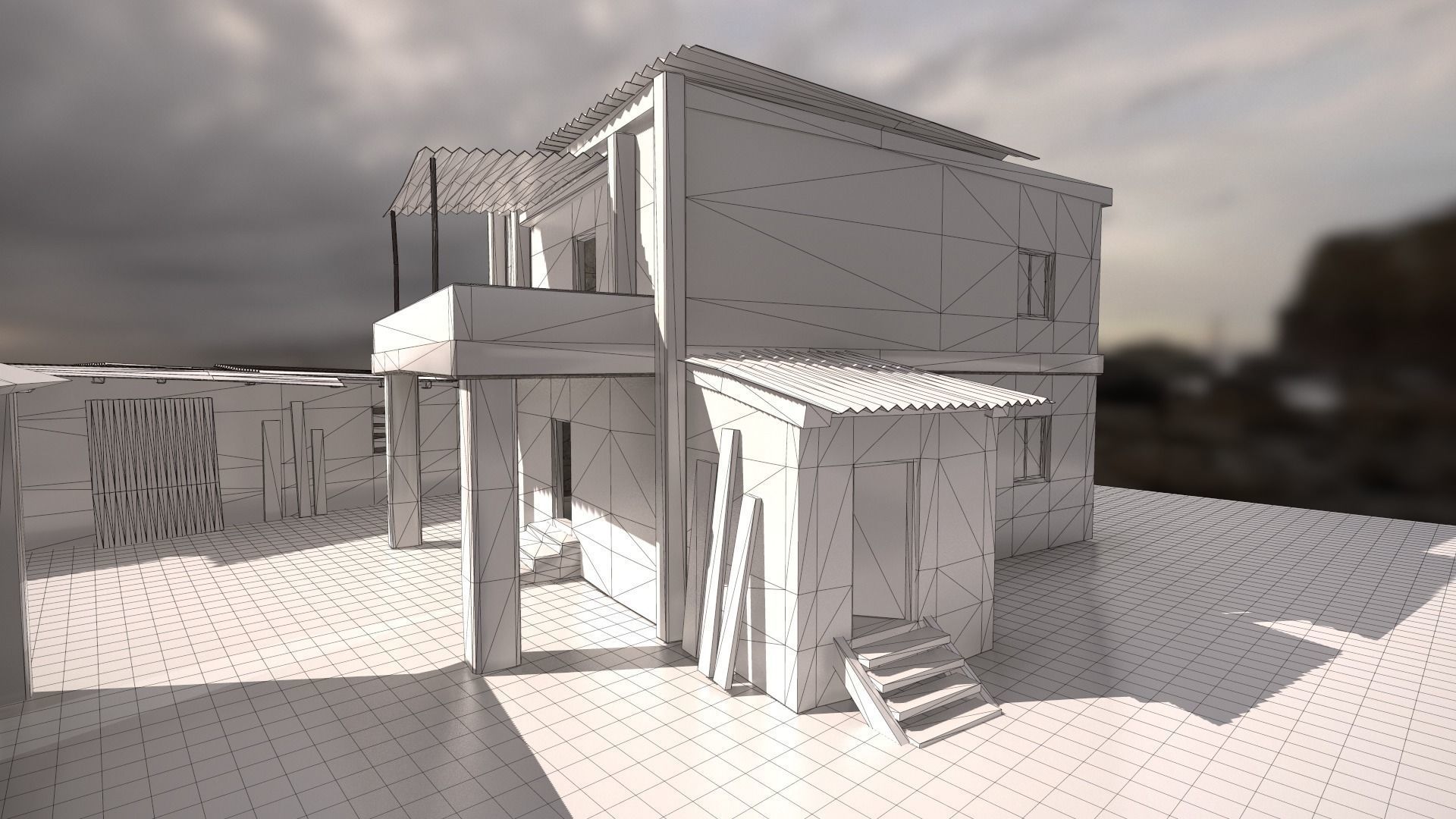 Ruined buildings low poly Low-poly 3D model_11