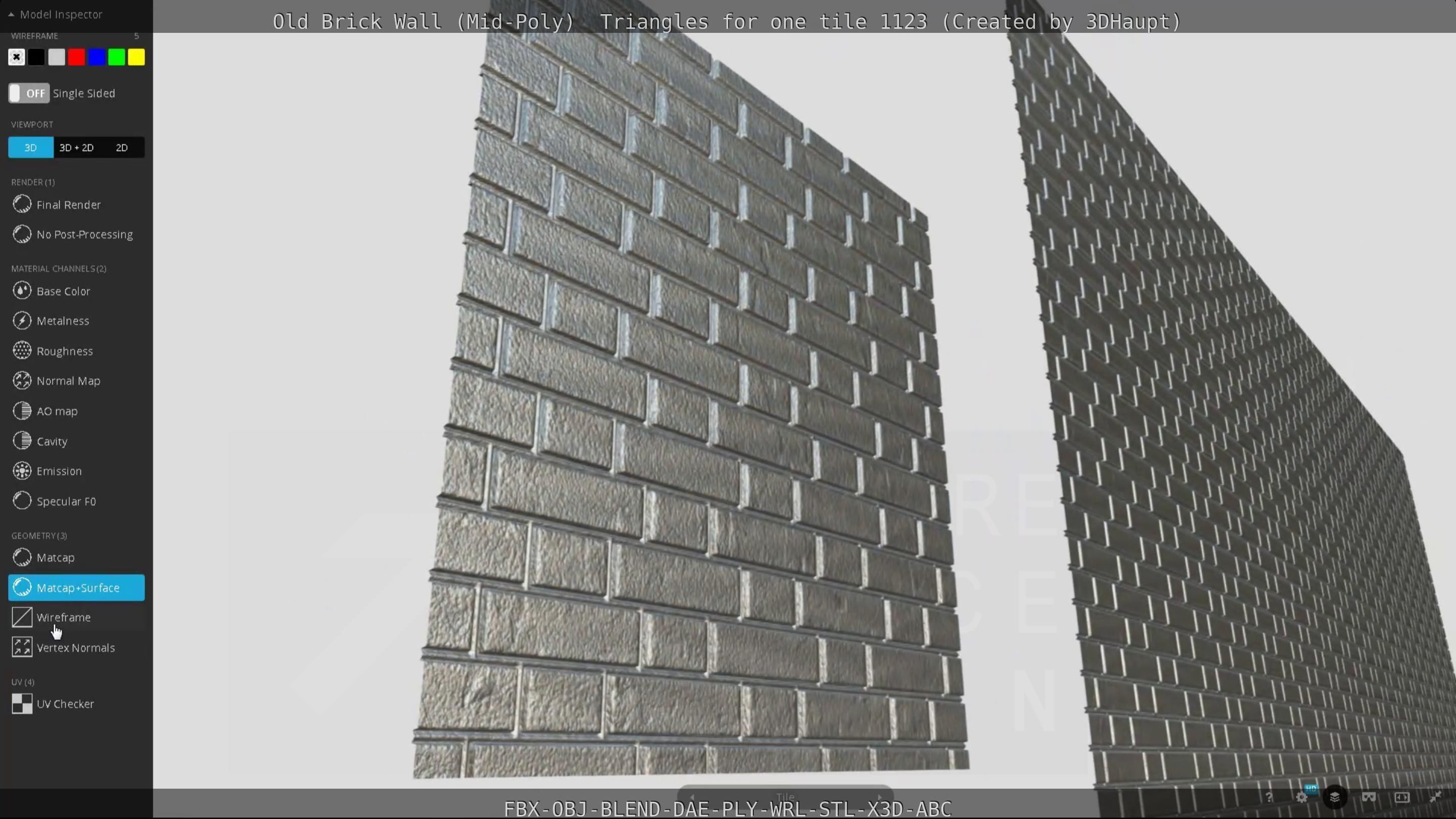 Old Brick Wall Mid-Poly Tile Low-poly 3D model_97