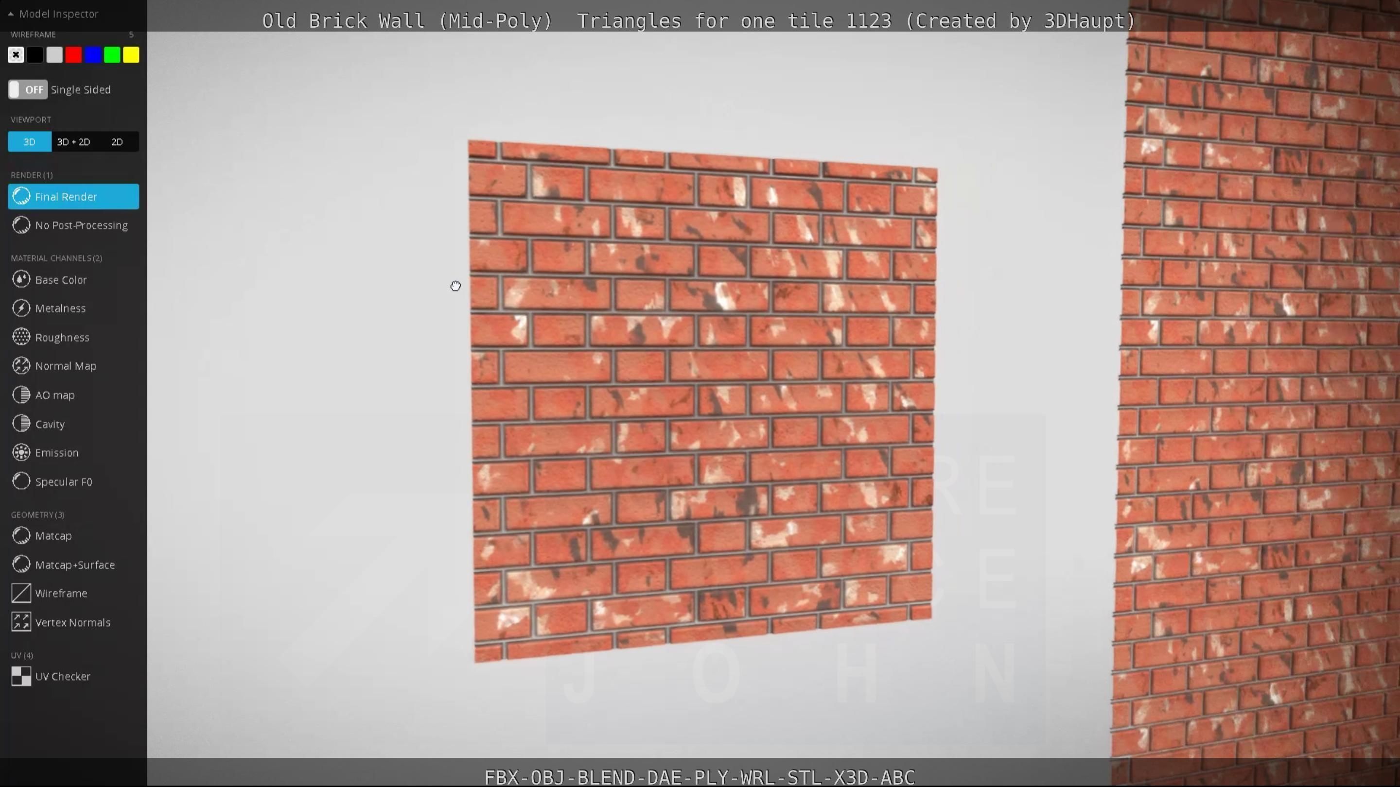 Old Brick Wall Mid-Poly Tile Low-poly 3D model_113