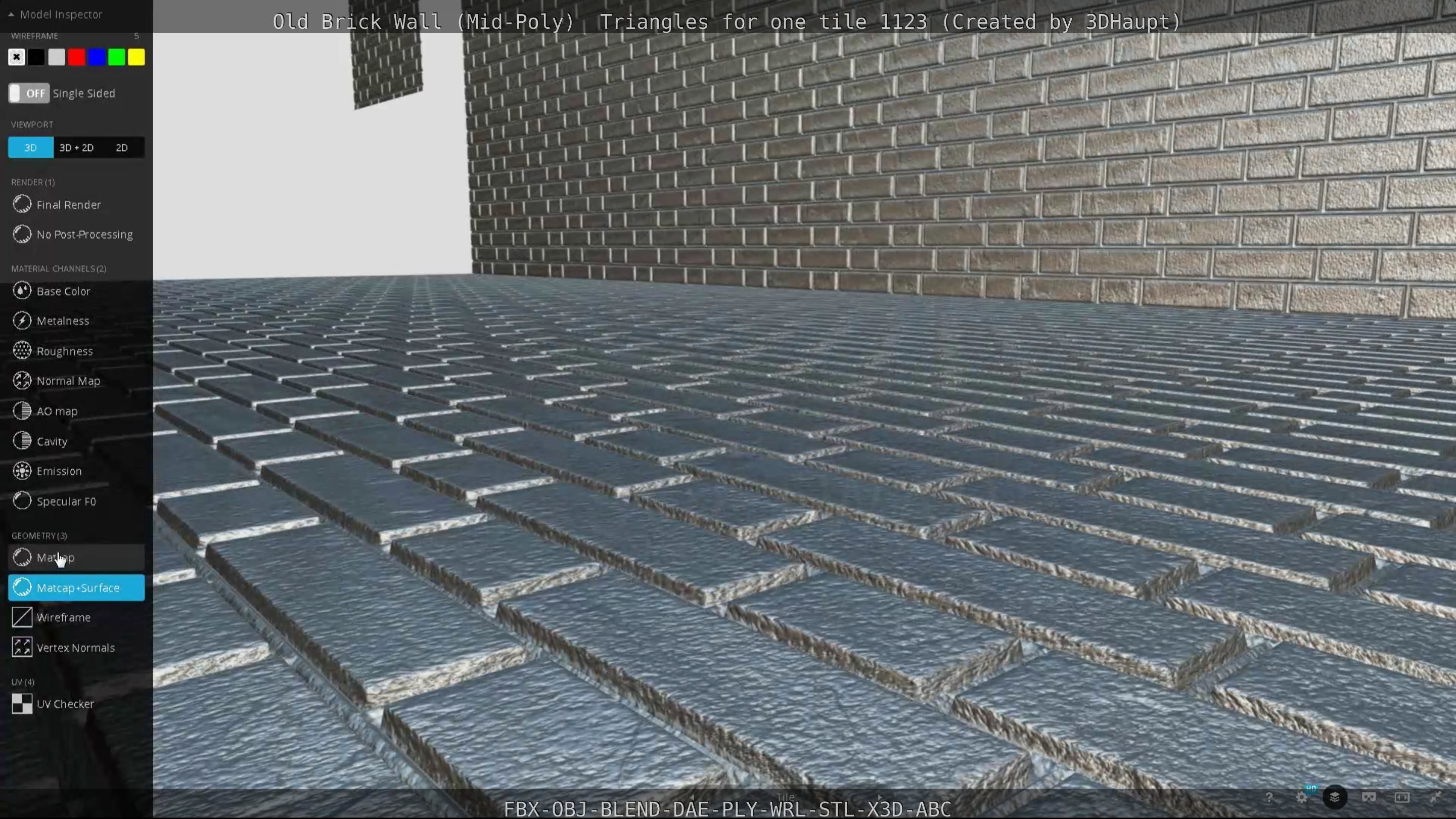 Old Brick Wall Mid-Poly Tile Low-poly 3D model_126
