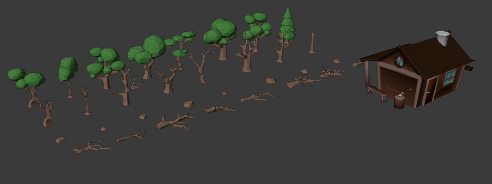 Low Poly Trees and Hut Free low-poly 3D model_10