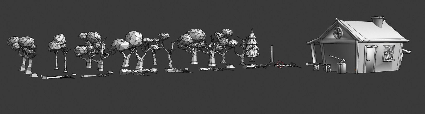 Low Poly Trees and Hut Free low-poly 3D model_9
