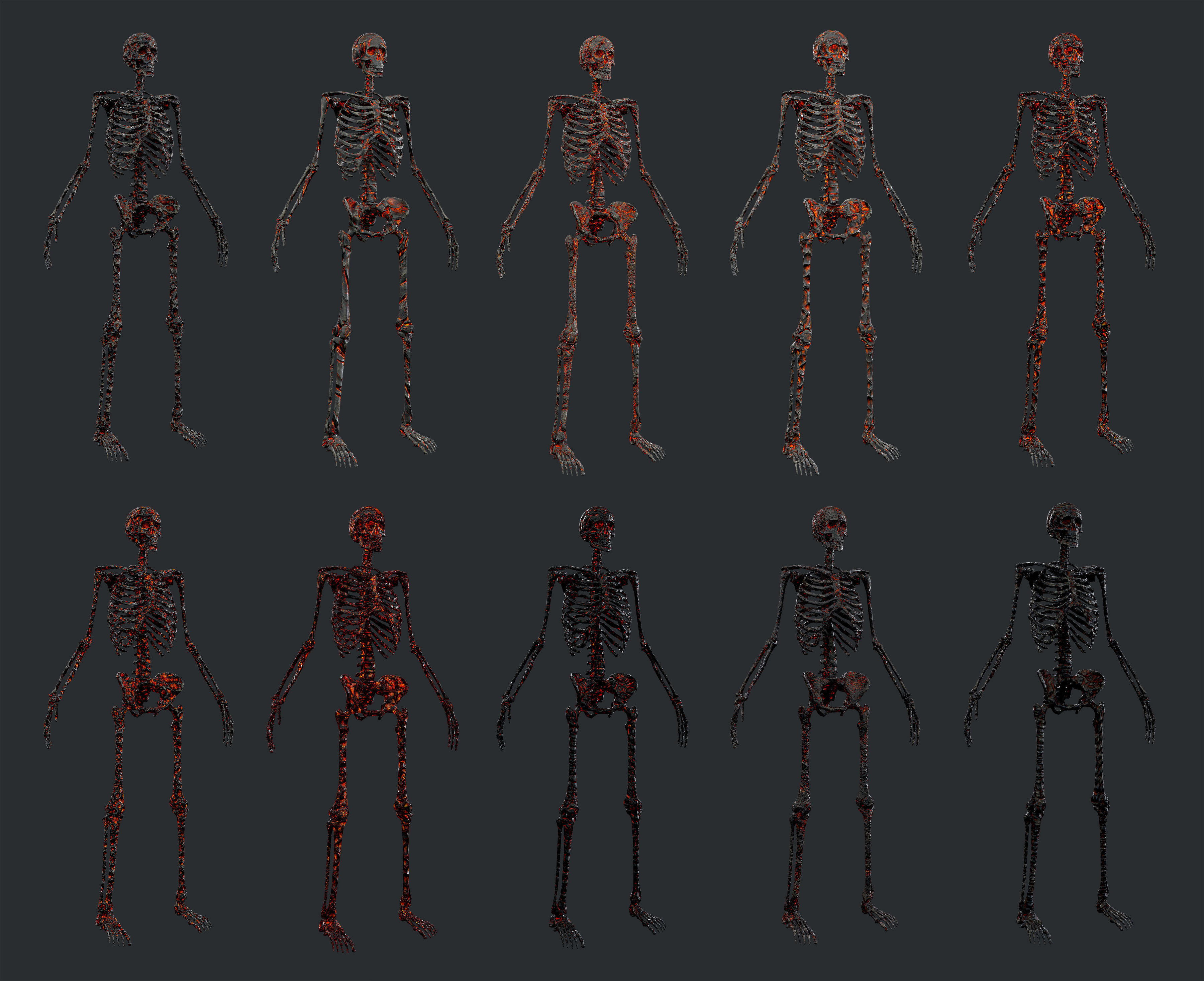 10 Skeleton Burning Lava Pack Game Ready Low-poly 3D model_1