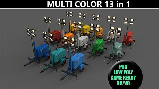 PBR Mobile Light Tower Generator A - Multi color Pack 3D Model Collection