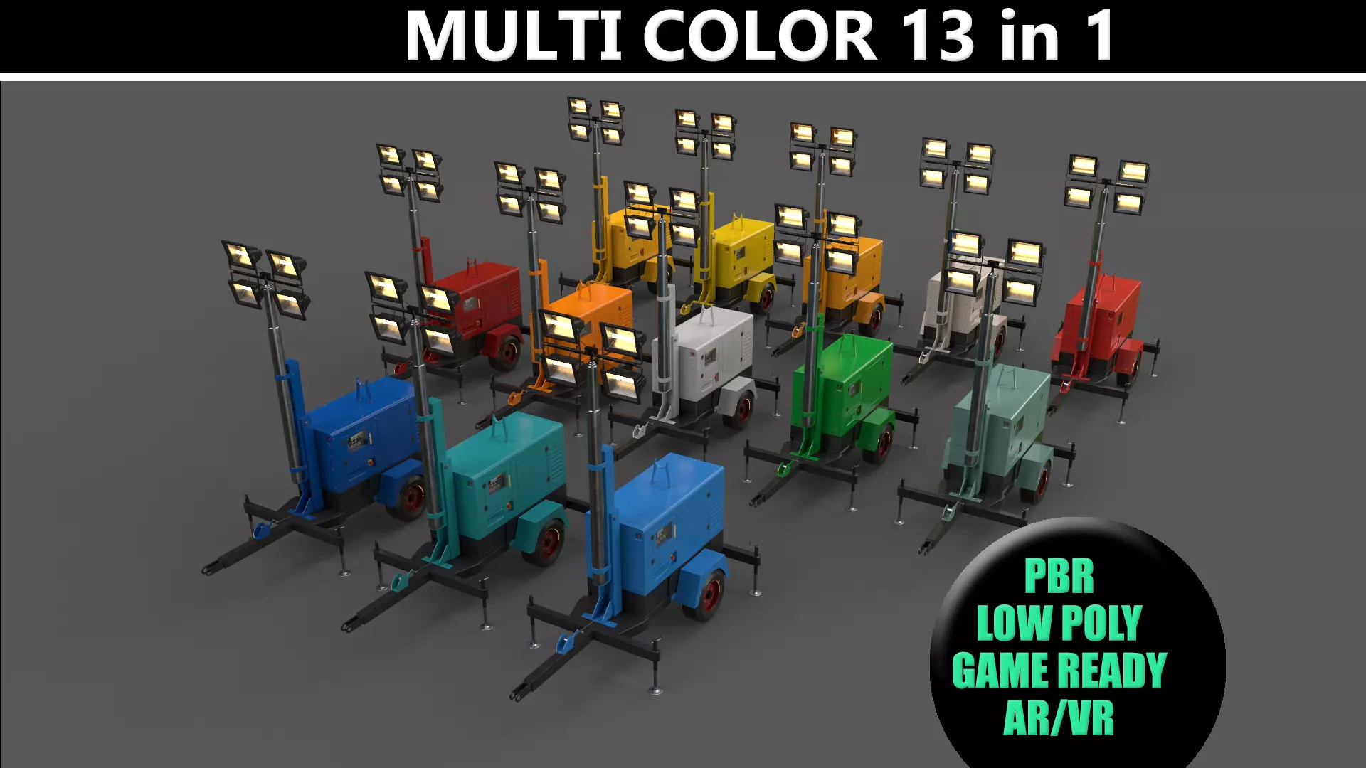 PBR Mobile Light Tower Generator A - Multi color Pack 3D Model Collection_0