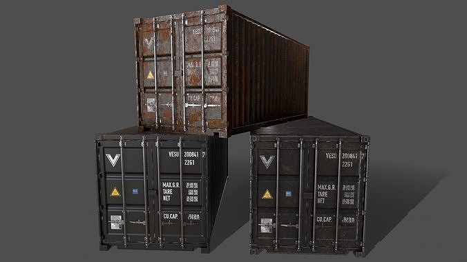 PBR 20 ft Shipping Cargo Container Version 1 - Black Low-poly 3D model