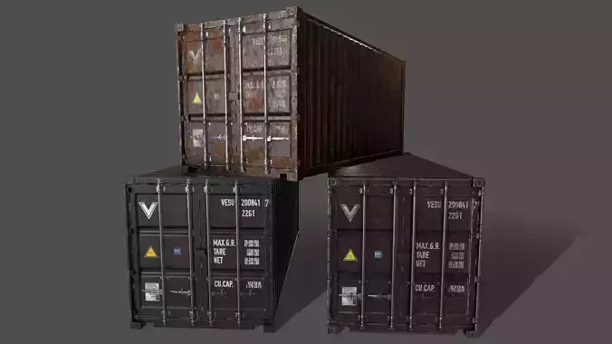 PBR 20 ft Shipping Cargo Container Version 1 - Black Low-poly 3D model