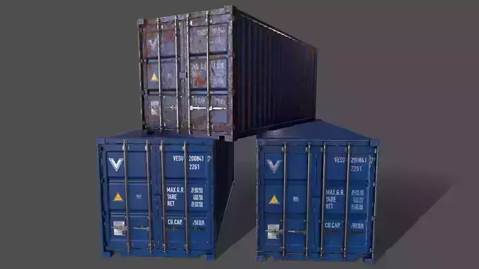 PBR 20 ft Shipping Cargo Container Version 1 - Blue Low-poly 3D model