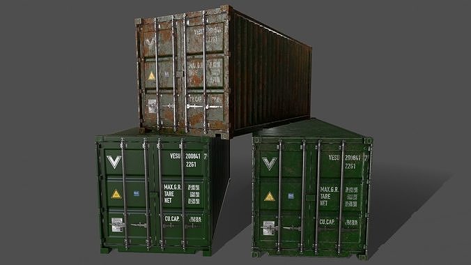 PBR 20 ft Shipping Cargo Container Version 1 - Green Low-poly 3D model