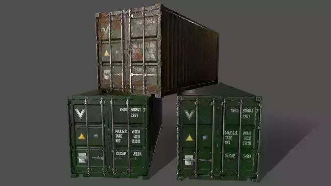 PBR 20 ft Shipping Cargo Container Version 1 - Green Low-poly 3D model