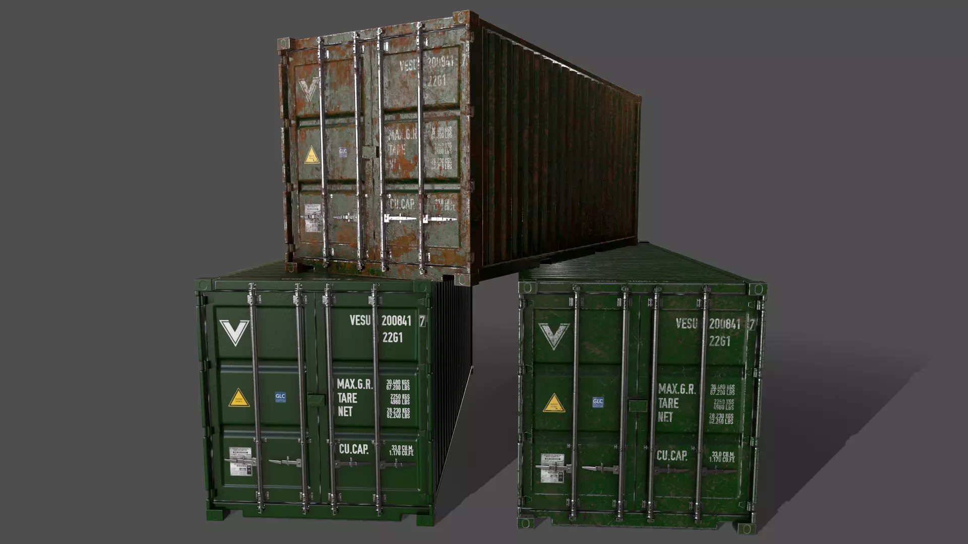 PBR 20 ft Shipping Cargo Container Version 1 - Green Low-poly 3D model_0