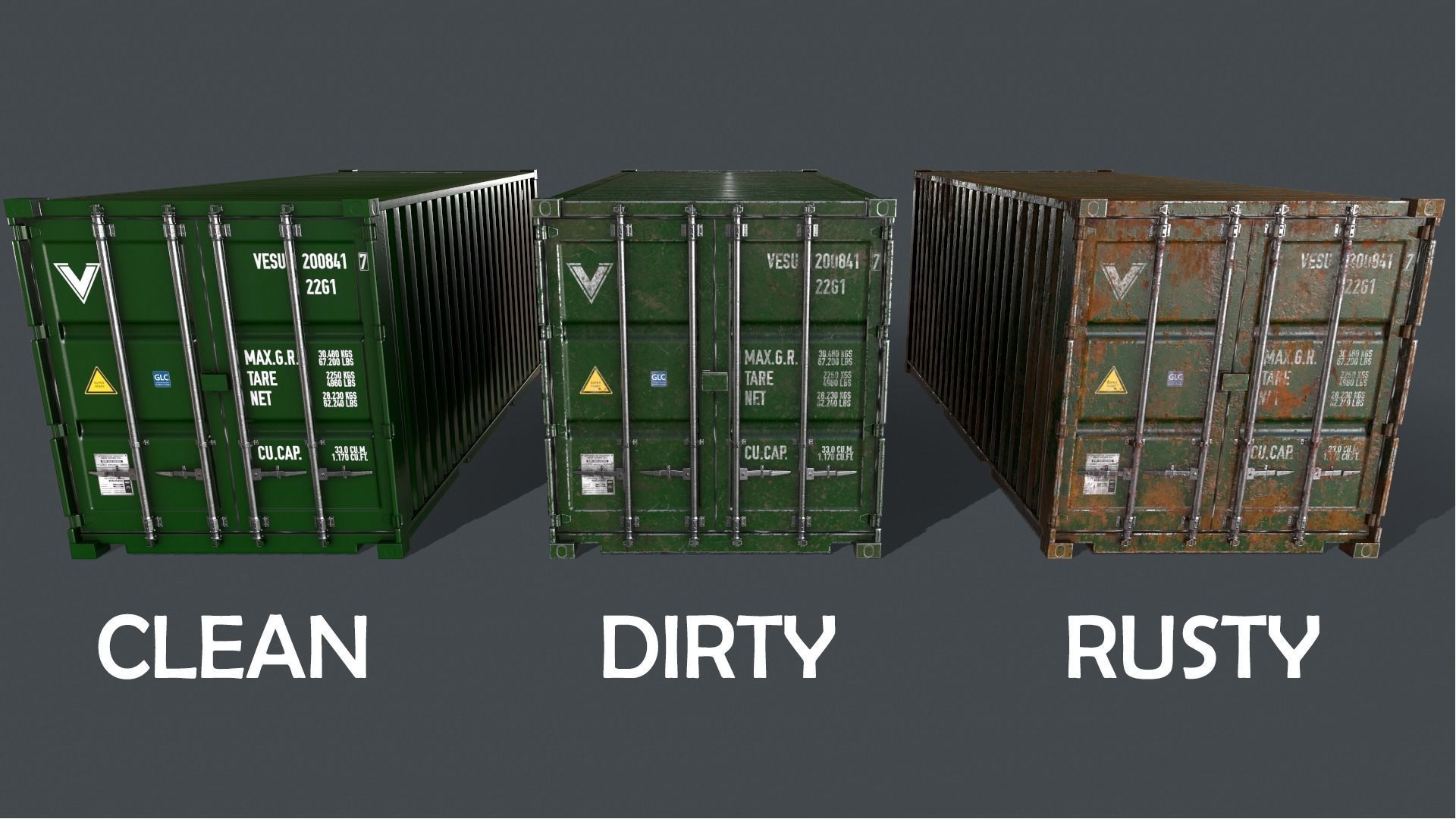 PBR 20 ft Shipping Cargo Container Version 1 - Green Low-poly 3D model_3