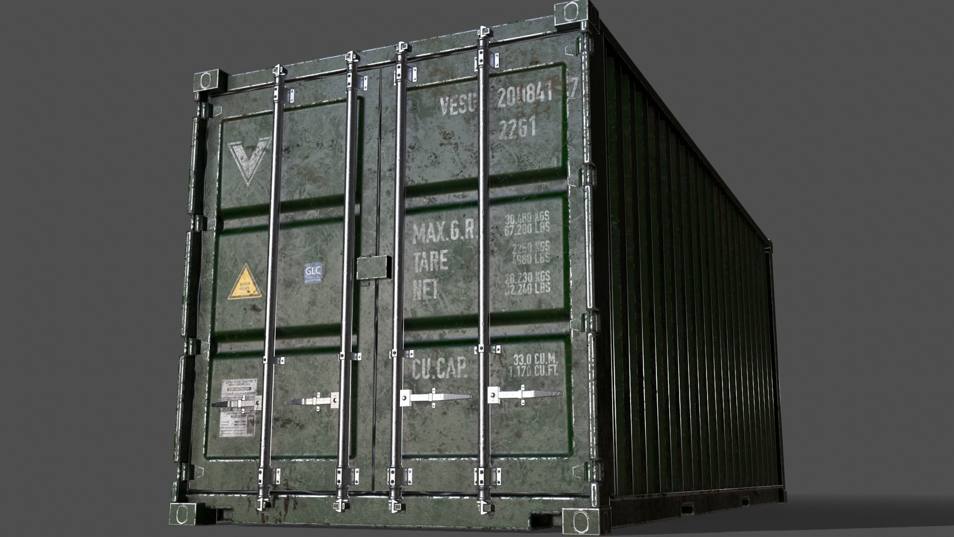 PBR 20 ft Shipping Cargo Container Version 1 - Green Low-poly 3D model_15