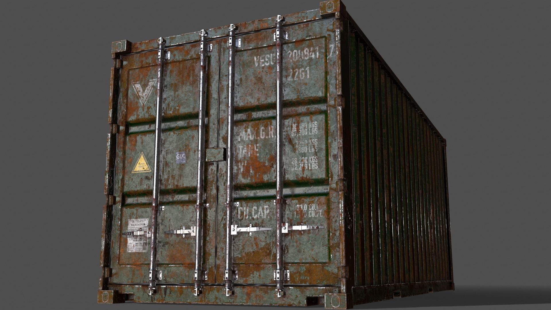 PBR 20 ft Shipping Cargo Container Version 1 - Green Low-poly 3D model_16
