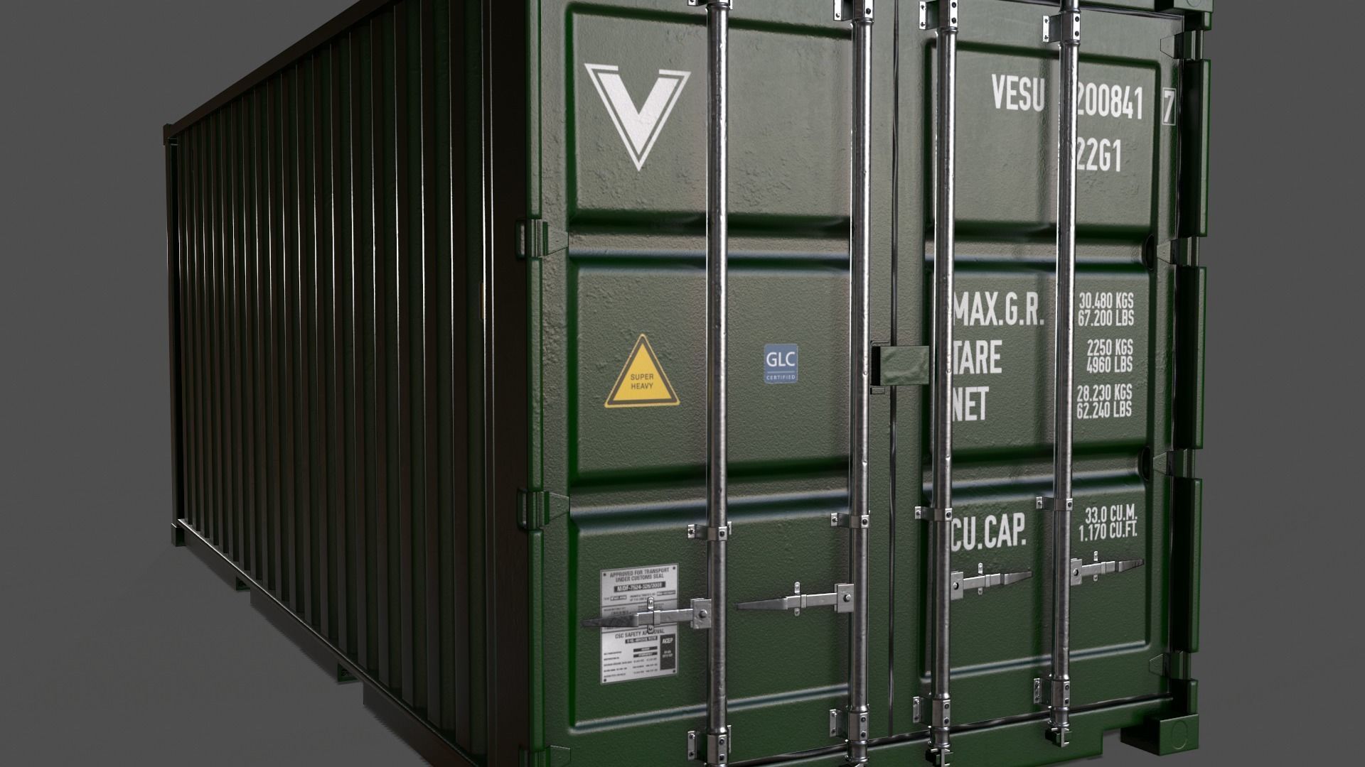 PBR 20 ft Shipping Cargo Container Version 1 - Green Low-poly 3D model_4