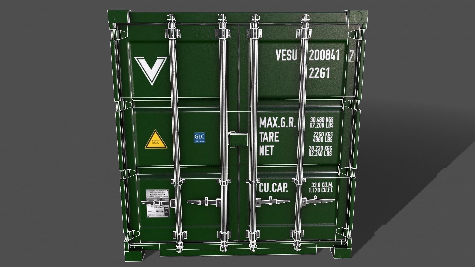 PBR 20 ft Shipping Cargo Container Version 1 - Green Low-poly 3D model_17