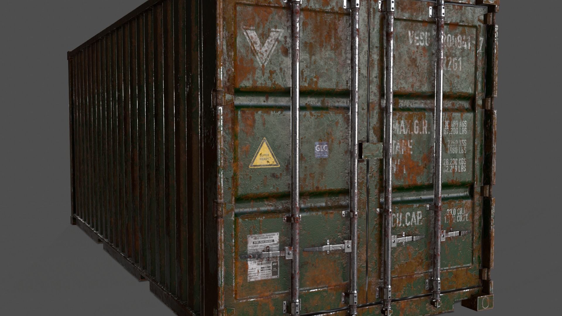 PBR 20 ft Shipping Cargo Container Version 1 - Green Low-poly 3D model_6