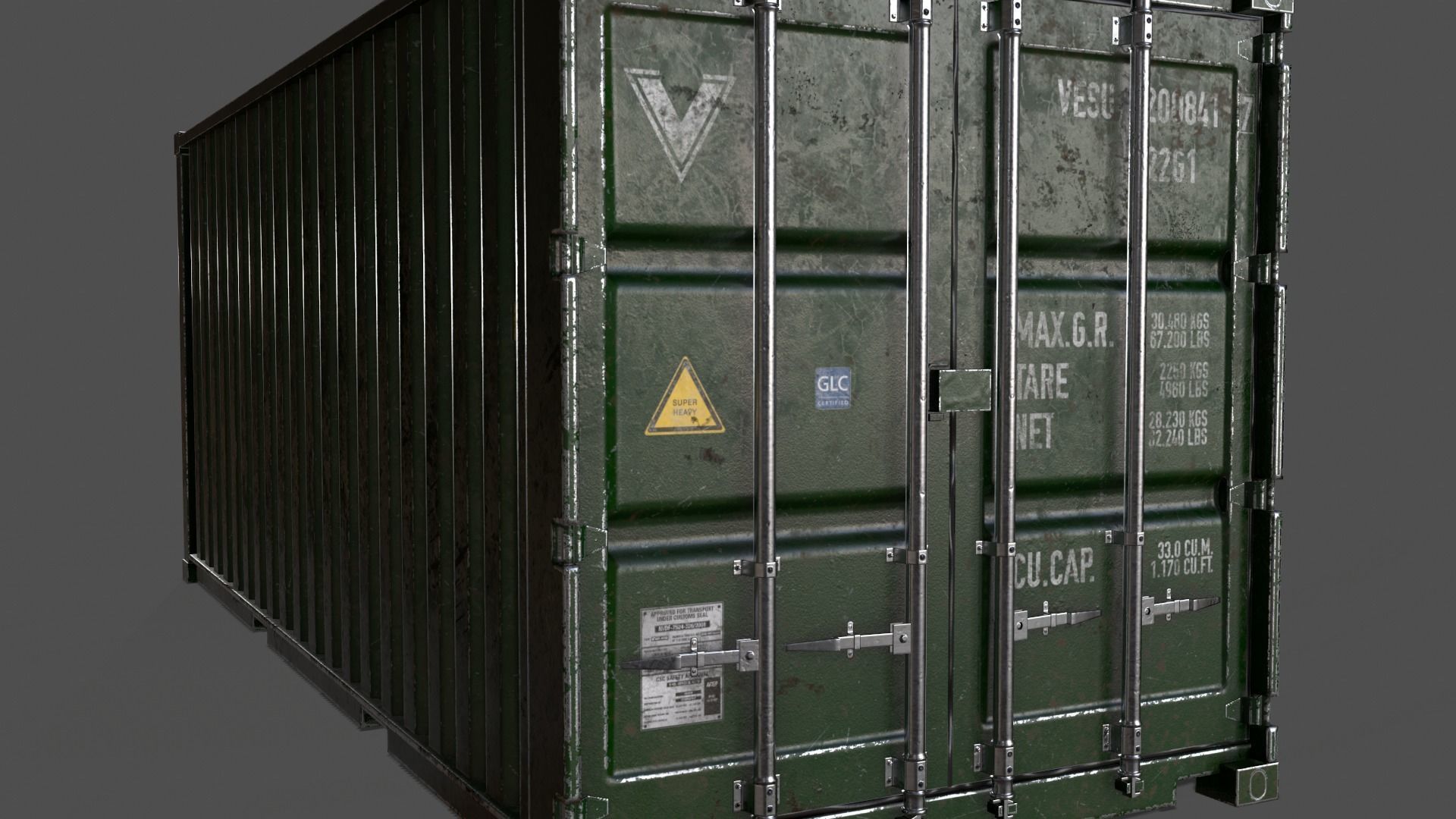 PBR 20 ft Shipping Cargo Container Version 1 - Green Low-poly 3D model_5