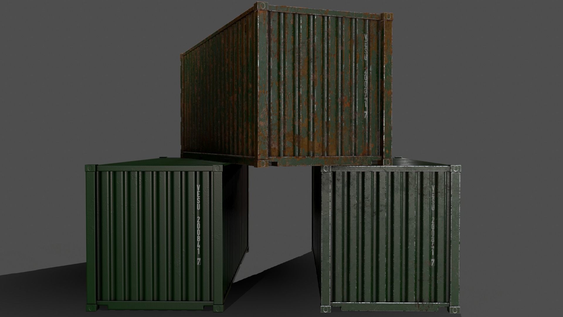 PBR 20 ft Shipping Cargo Container Version 1 - Green Low-poly 3D model_10