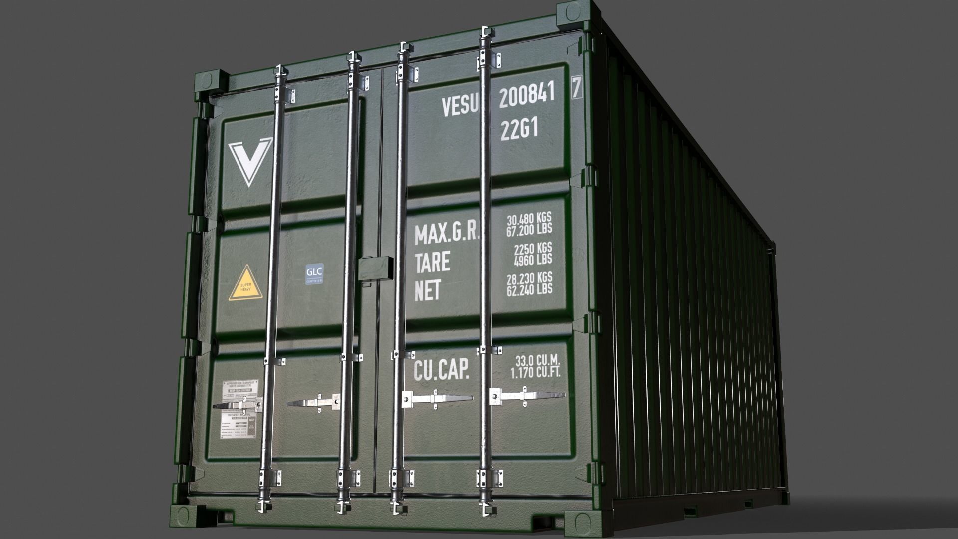 PBR 20 ft Shipping Cargo Container Version 1 - Green Low-poly 3D model_14