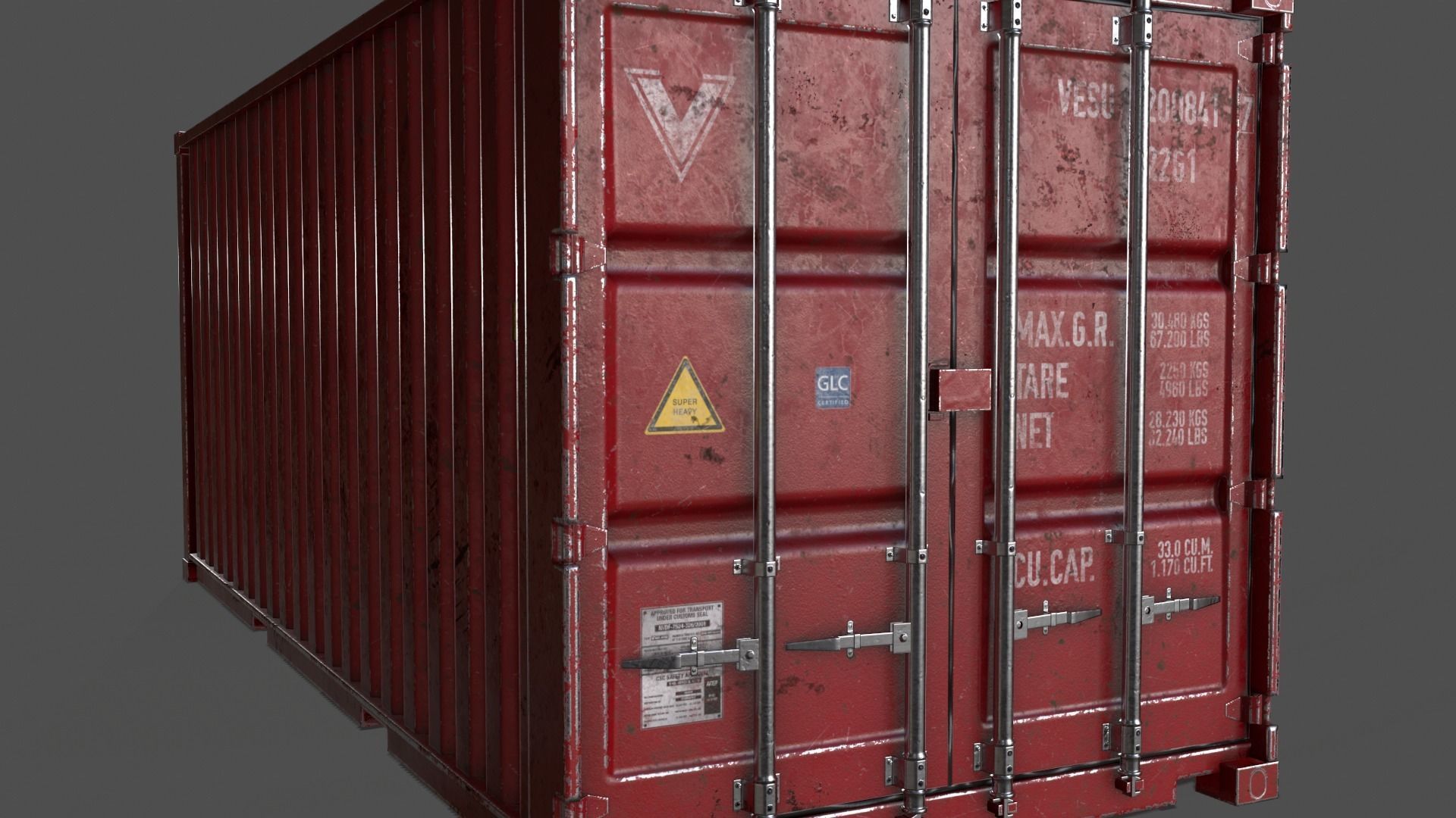 PBR 20 ft Shipping Cargo Container Version 1 - Red Low-poly 3D model_5