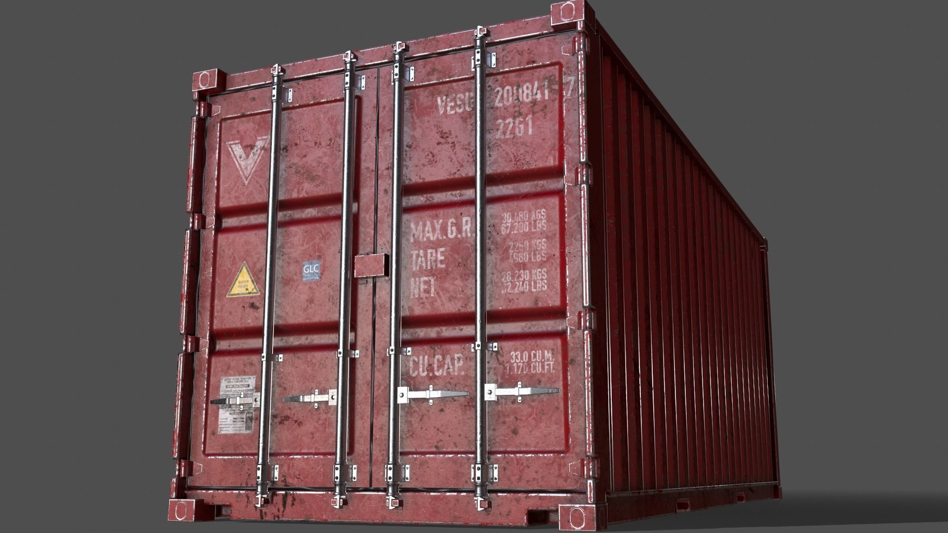 PBR 20 ft Shipping Cargo Container Version 1 - Red Low-poly 3D model_15