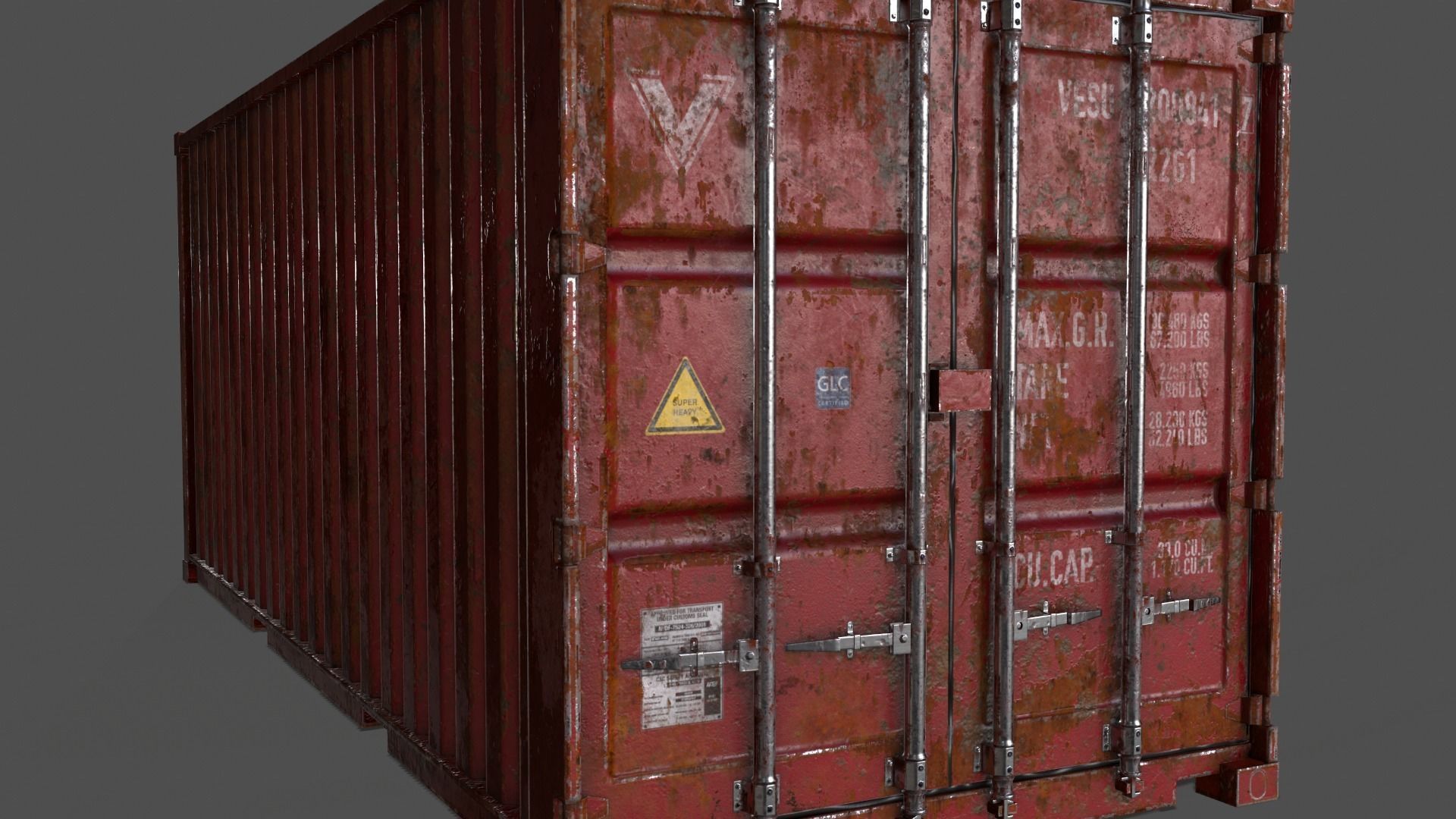 PBR 20 ft Shipping Cargo Container Version 1 - Red Low-poly 3D model_6