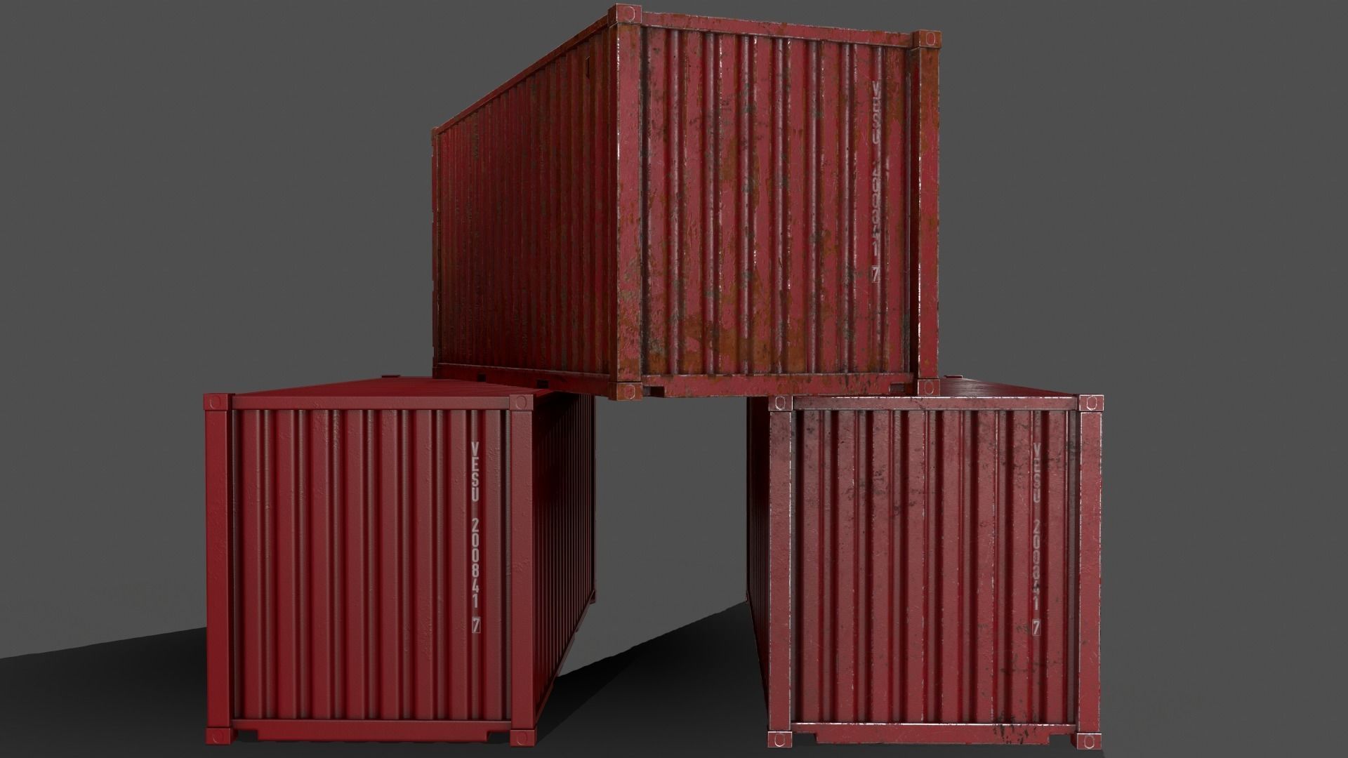 PBR 20 ft Shipping Cargo Container Version 1 - Red Low-poly 3D model_10