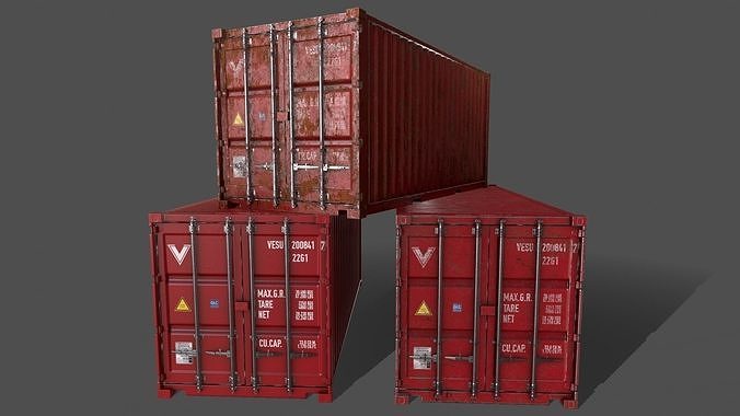 PBR 20 ft Shipping Cargo Container Version 1 - Red Low-poly 3D model