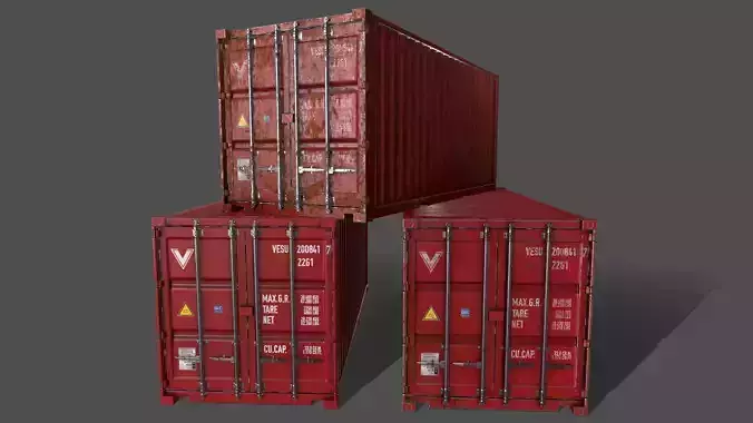 PBR 20 ft Shipping Cargo Container Version 1 - Red Low-poly 3D model