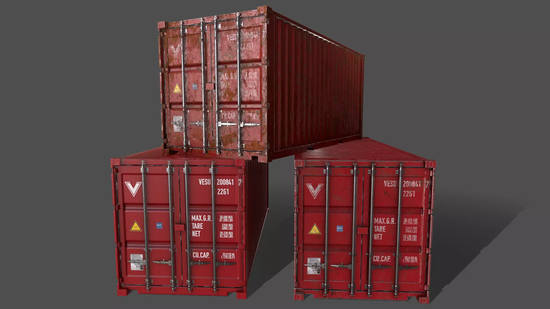 PBR 20 ft Shipping Cargo Container Version 1 - Red Low-poly 3D model_0