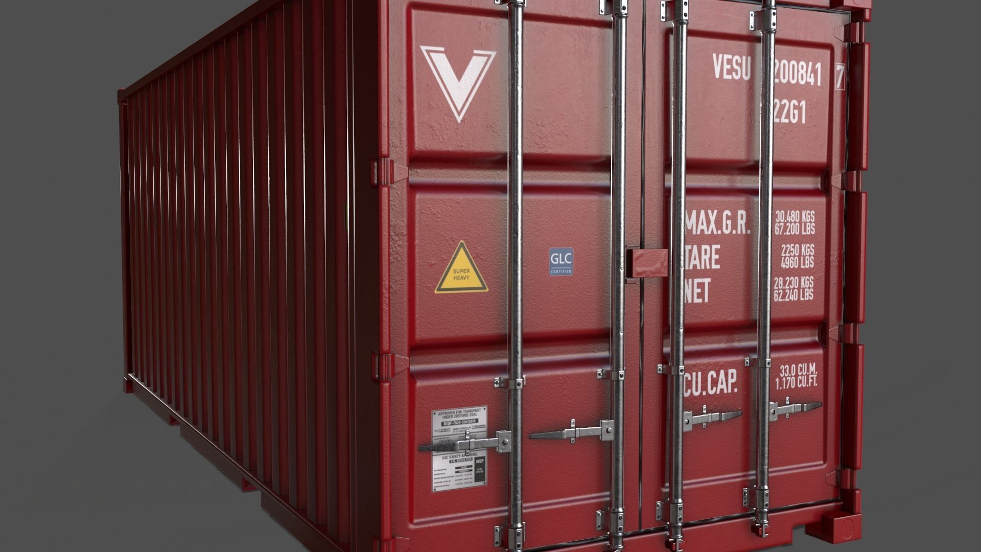PBR 20 ft Shipping Cargo Container Version 1 - Red Low-poly 3D model_4