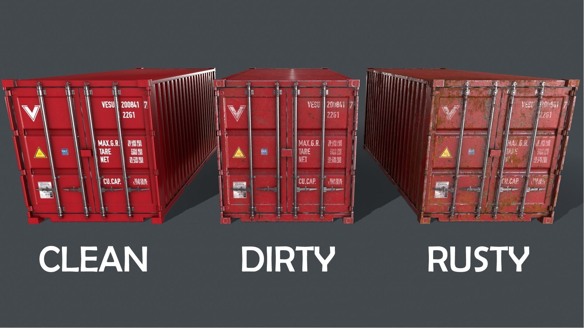 PBR 20 ft Shipping Cargo Container Version 1 - Red Low-poly 3D model_3