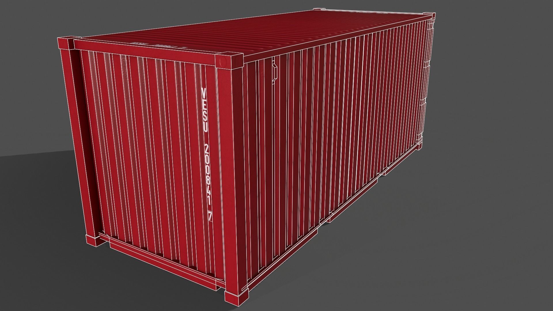 PBR 20 ft Shipping Cargo Container Version 1 - Red Low-poly 3D model_18