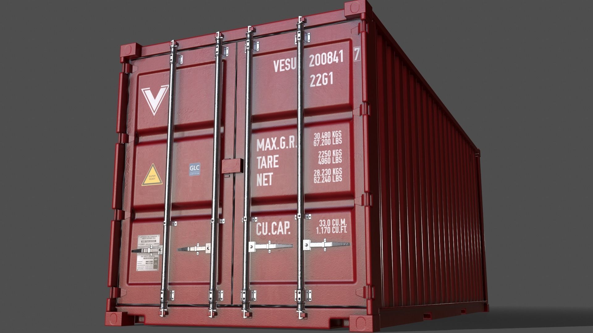PBR 20 ft Shipping Cargo Container Version 1 - Red Low-poly 3D model_14