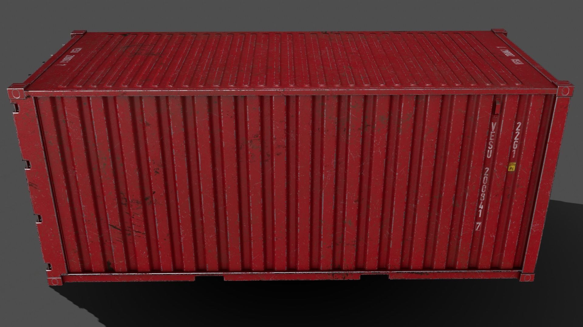 PBR 20 ft Shipping Cargo Container Version 1 - Red Low-poly 3D model_8