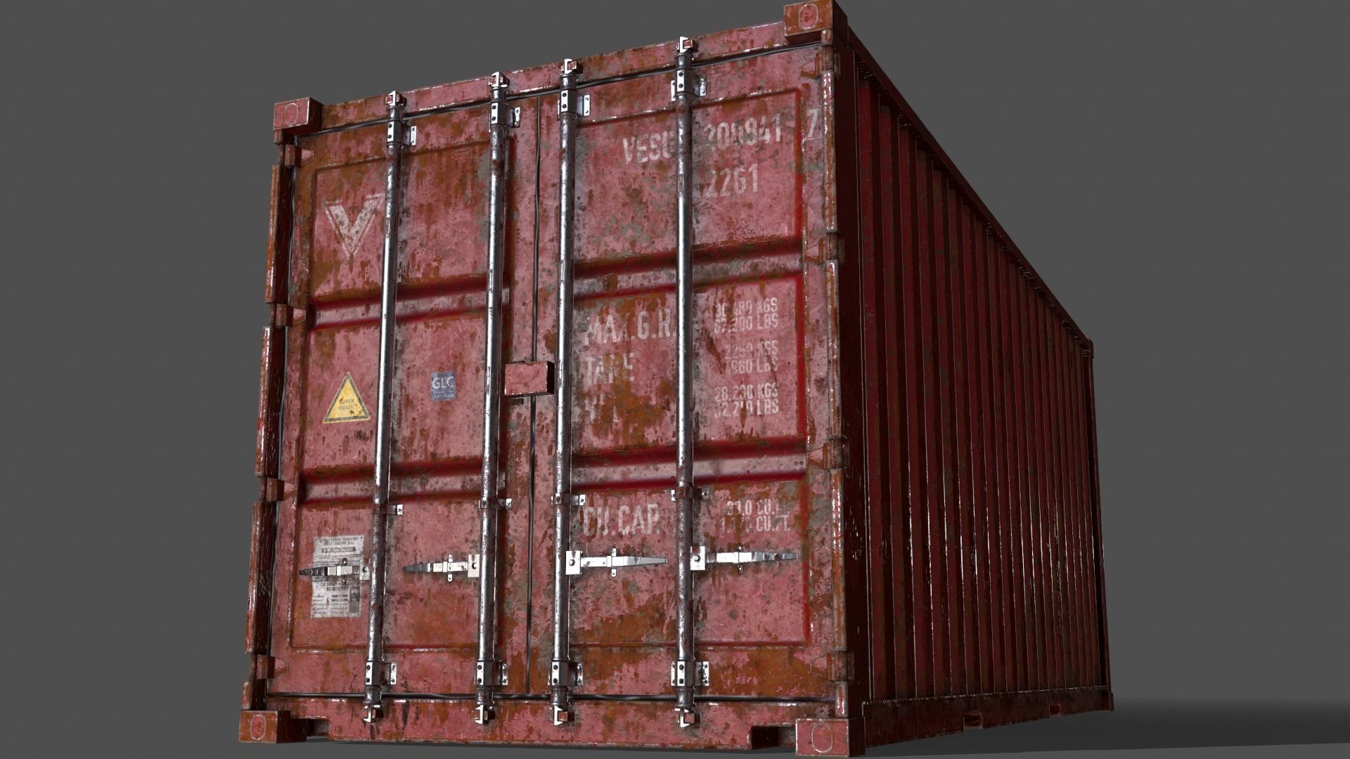 PBR 20 ft Shipping Cargo Container Version 1 - Red Low-poly 3D model_16