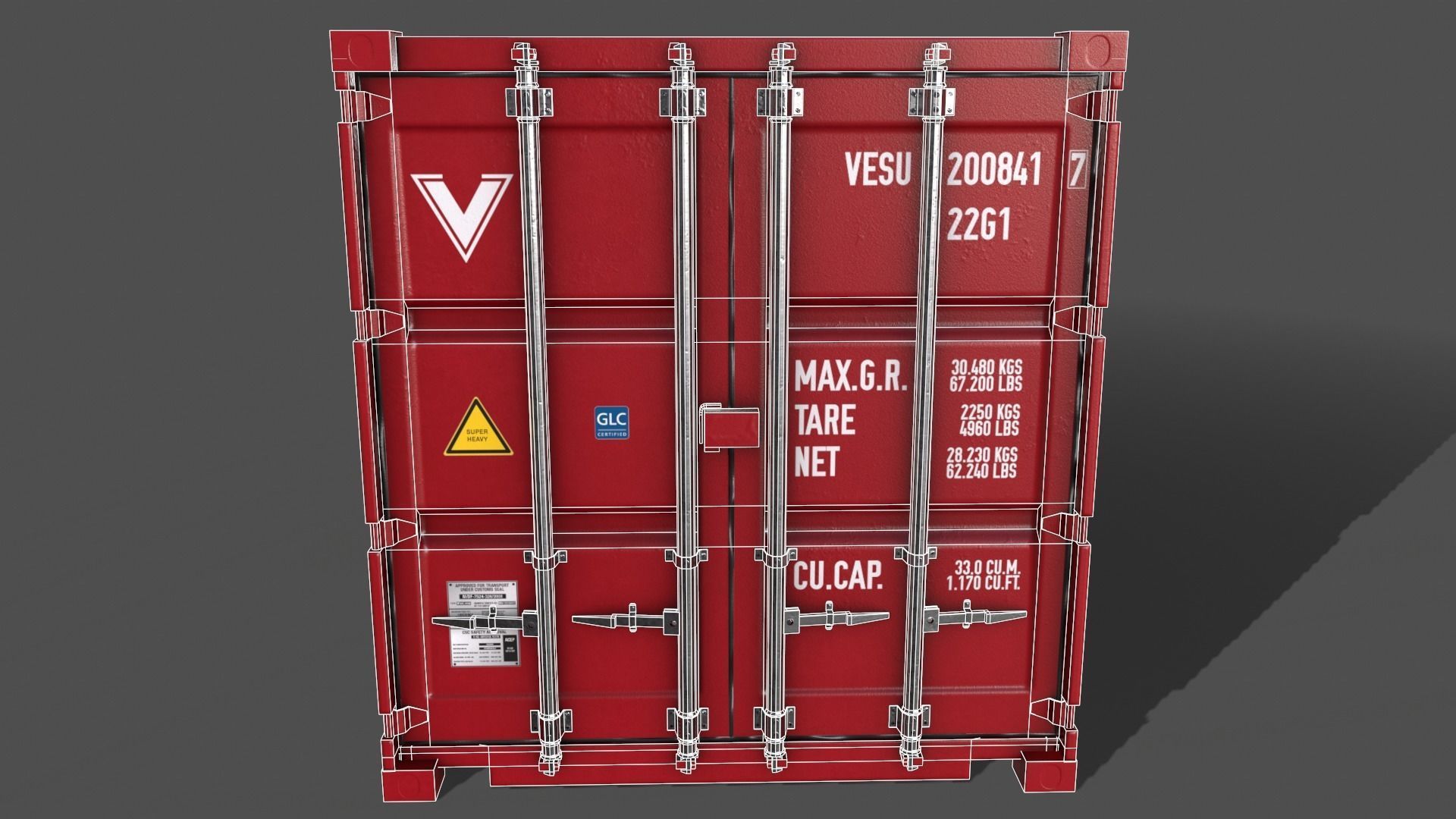 PBR 20 ft Shipping Cargo Container Version 1 - Red Low-poly 3D model_17