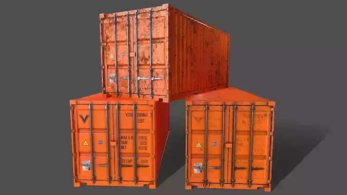 PBR 20 ft Shipping Cargo Container Version 1 - Orange Low-poly 3D model