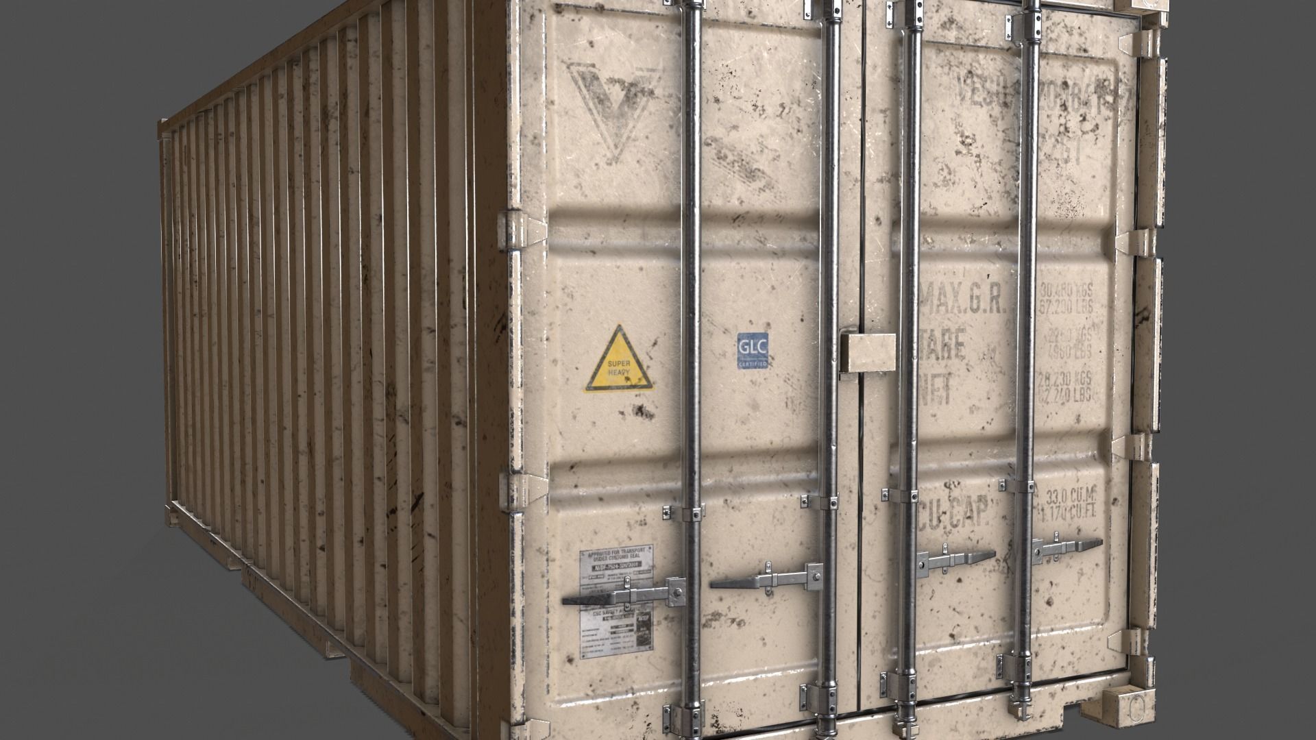 PBR 20 ft Shipping Cargo Container Version 1 - White Low-poly 3D model_5