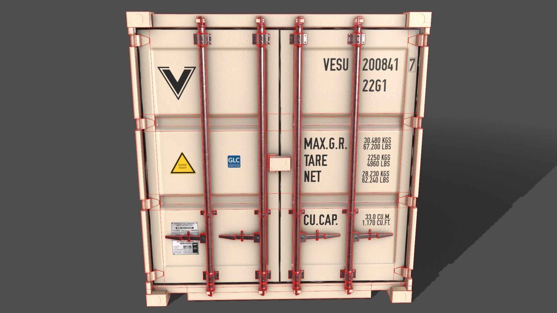PBR 20 ft Shipping Cargo Container Version 1 - White Low-poly 3D model_17