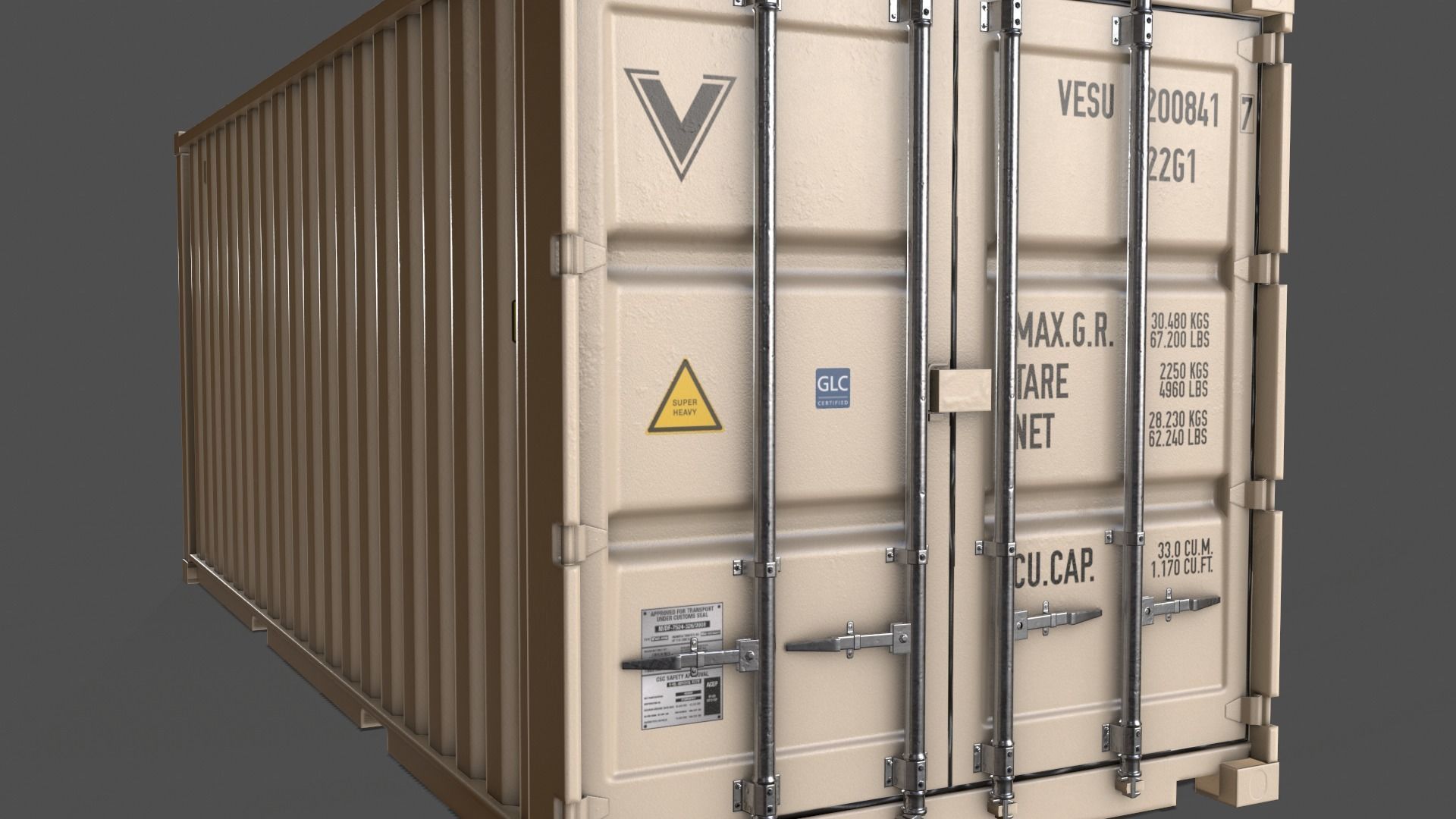 PBR 20 ft Shipping Cargo Container Version 1 - White Low-poly 3D model_4