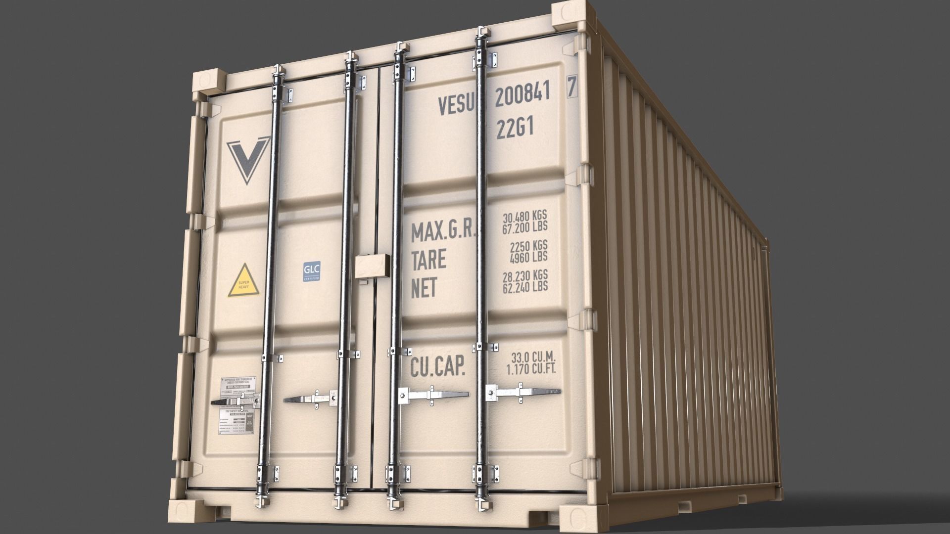 PBR 20 ft Shipping Cargo Container Version 1 - White Low-poly 3D model_14
